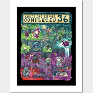 Adulting Level 36 Completed Birthday Gamer Posters and Art